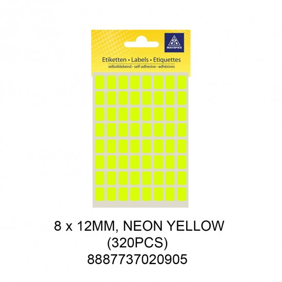 MAYSPIES MS-8X12MM COLOUR LABEL / 5 SHEETS/PKT / 320PCS / 8X12MM NEON YELLOW